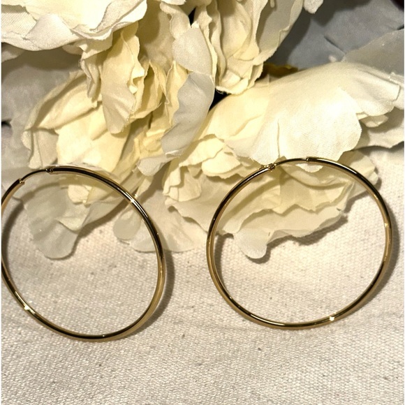 NWt 14k Hoop Earrings vermeil 50mm continuous endless - Picture 1 of 3